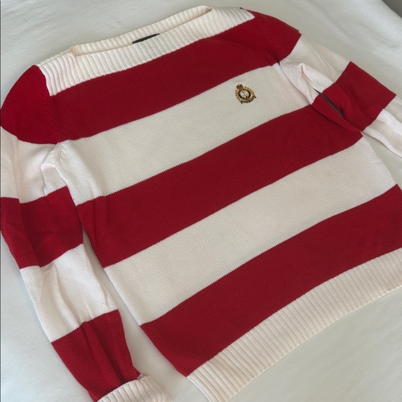 Ralph Lauren Red and White Striped Women's Sweater M - Picture 2 of 9